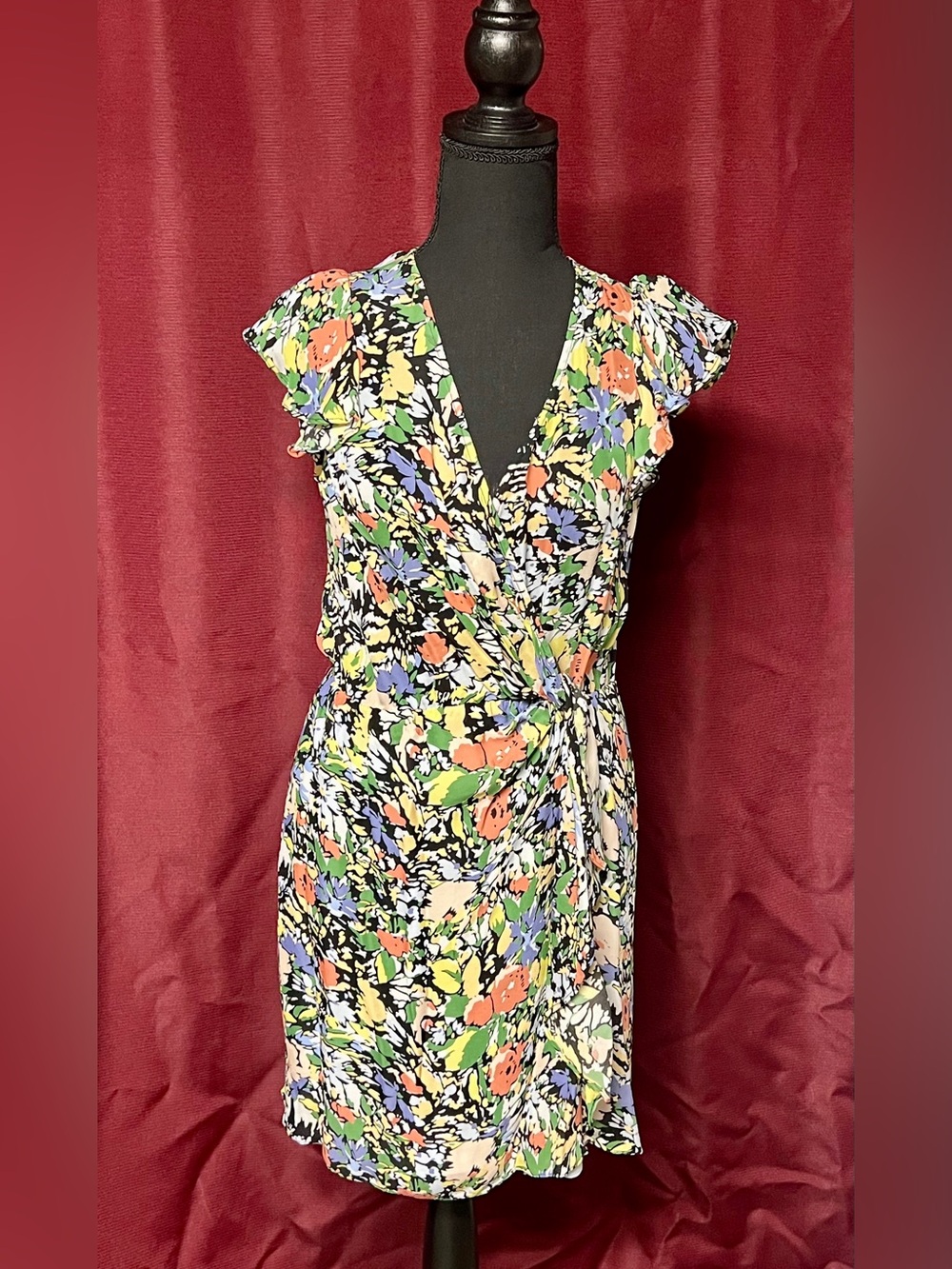 Parker Floral Wrap Midi Dress in Black, Green, Orange, Purple